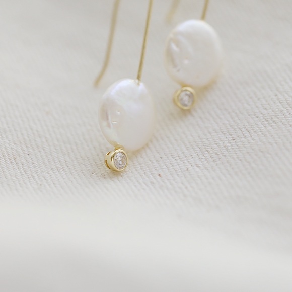 Natural Pearl Earrings | 14k Gold Plated - Picture 7 of 10
